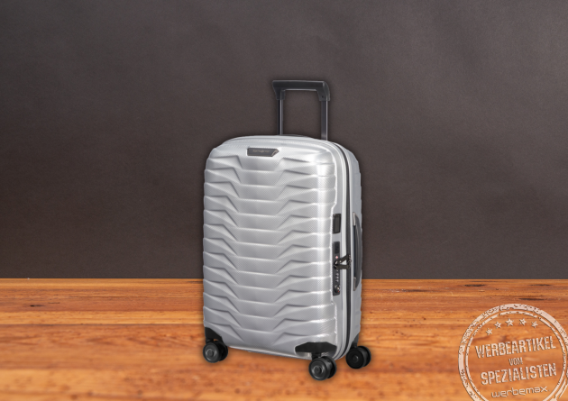 Business-Trolley Samsonite PROXIS in silber – hochwertiger Begleiter für Vielreisende.