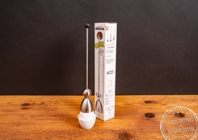 Clack Eieröffner aus Edelstahl mit Verpackung – das Original von take2 für Frühstücksliebhaber.