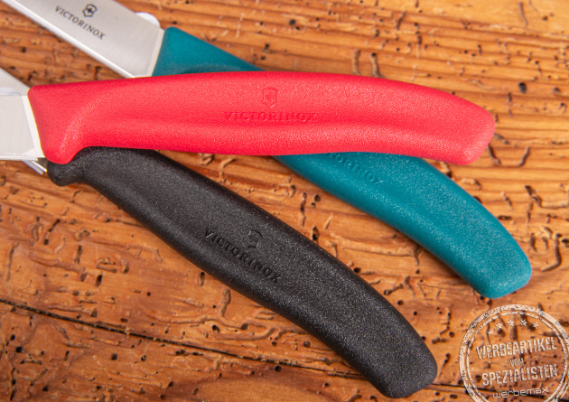 Victorinox Gemüsemesser in drei Farben mit Logo als Werbegeschenk.