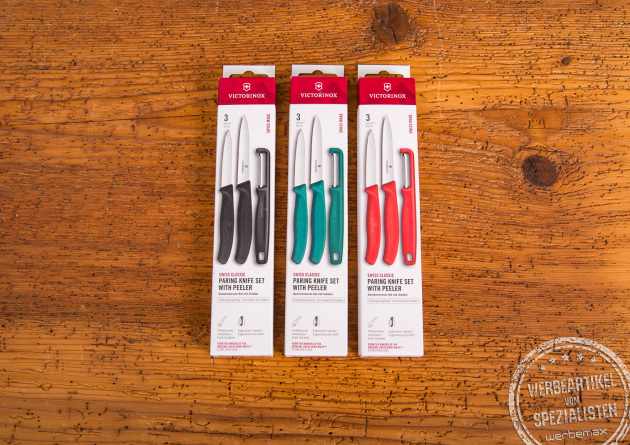 3-teiliges Victorinox Küchenmesser-Set mit Schäler – ideal für die tägliche Küchenarbeit.
