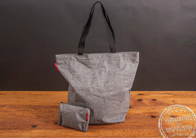 Reisenthel Cityshopper 2 Set Twist Silver mit passendem Pocketcase – praktisches Werbegeschenk.