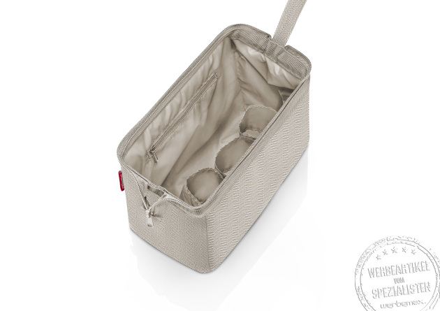 Reisenthel Travelcosmetic Herringbone Sand &ndash; ger&auml;umige Kulturtasche mit Innenf&auml;chern als stilvolles Werbegeschenk