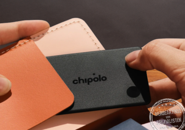 Chipolo Card schlanker Bluetooth-Tracker für Portemonnaie und Kartenfächer – praktisches Werbemittel mit smarter Ortungsfunktion.