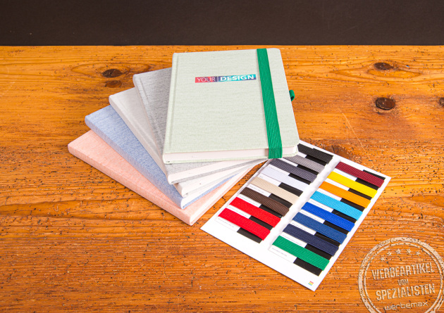OceanBook Hardcover Notizbuch A5 mit Gummiband und Stiftschlaufe – nachhaltiger Werbeartikel von Geiger Notes.