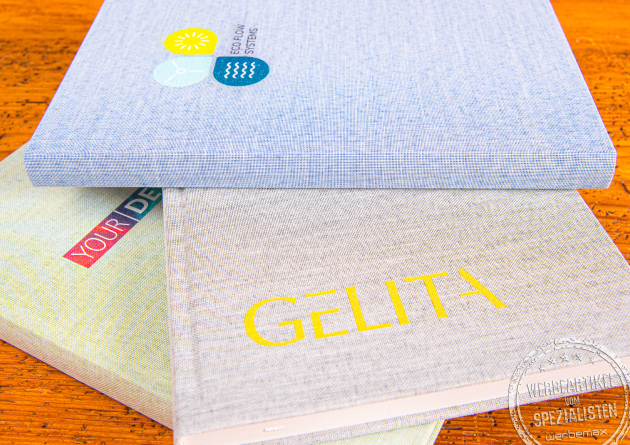 Bedrucktes OceanBook Hardcover Notizbuch mit Logo – nachhaltiges Werbegeschenk aus Recyclingpapier.