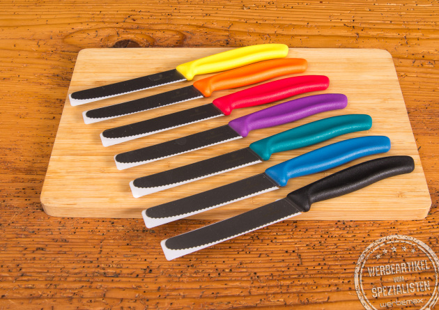 Victorinox Tomatenmesser in vielen Farben mit Logo-Gravur &ndash; hochwertiges Werbegeschenk f&uuml;r K&uuml;che und Alltag.