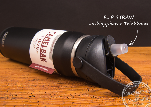 CamelBak Thrive Trinkflasche Flip Straw mit ausklappbarem Trinkhalm – Premium Werbeartikel für aktive Marken.