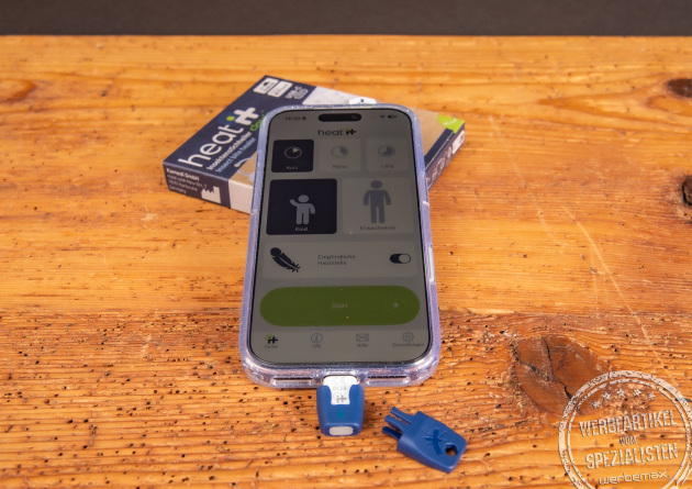heat it Insektenstichheiler mit Smartphone und Verpackung &ndash; chemiefreier Werbeartikel gegen M&uuml;ckenstiche, ideal f&uuml;r Sommer und Outdoor.