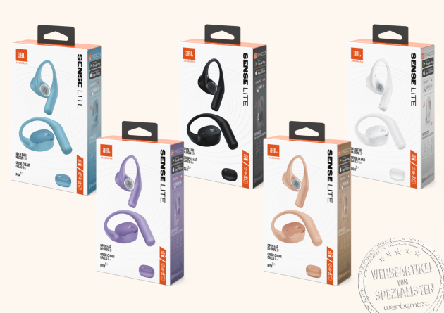 JBL Sense Lite Open Ear Bluetooth Kopfhörer in verschiedenen Farben – kabellose JBL Kopfhörer als hochwertiger Werbeartikel und Werbegeschenk.