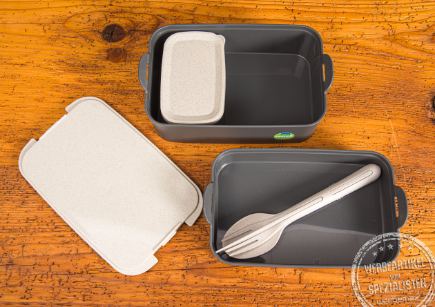 Koziol Lunchbox Stakk mit Logo bedrucken &ndash; modernes Werbegeschenk f&uuml;r Kunden.