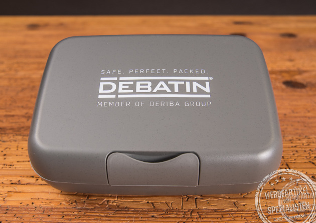 Graue Koziol Lunchbox mit wei&szlig;em Logodruck &ndash; nachhaltiger Werbeartikel, individuell bedruckbar f&uuml;r B&uuml;ro, Schule und unterwegs.