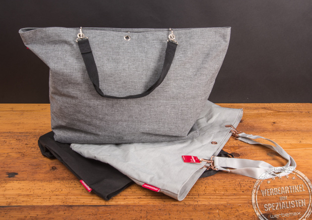 Reisenthel Shopper XL Taschen in twist silver, Schwarz und Herringbone &ndash; stilvolle, gro&szlig;e Einkaufstaschen als hochwertige Werbegeschenke f&uuml;r Kunden und Mitarbeiter, ideal f&uuml;r Alltag, Shopping und Markenpr&auml;senz.