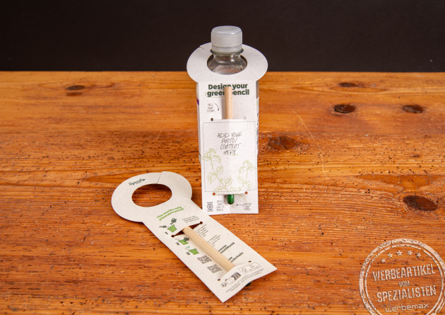 Sprout Green Pencil mit Pflanzensamen und Recyclingverpackung &ndash; nachhaltiger Bleistift mit Logo als umweltbewusster Werbeartikel f&uuml;r Unternehmen.