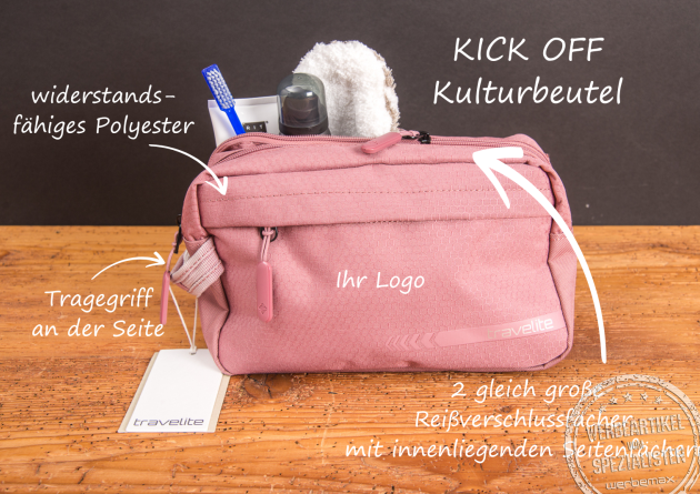 Travelite Kick Off Kosmetiktasche mit Logo – praktisches und stilvolles Werbegeschenk für Kunden und Mitarbeiter.