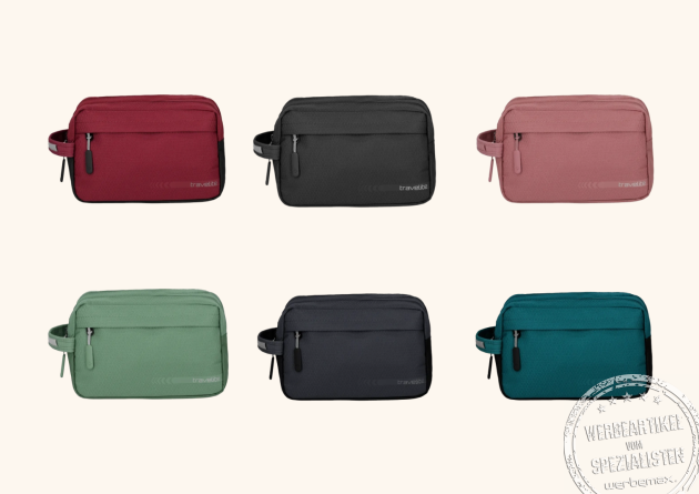 travelite KICK OFF Kulturtasche in sechs Farben – praktischer Kulturbeutel und praktischer Werbeartikel für Reisen, Hotels und Mitarbeitergeschenke.