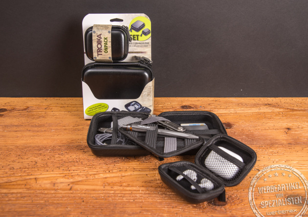 TROIKA Organizer-Etui Set Onpack als hochwertiger Kabel Organizer mit Reißverschluss – perfektes Werbegeschenk für Technik und Reisen.