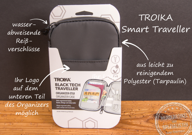 TROIKA Smart Traveller Organizer – stilvolles Werbegeschenk mit Logo, wasserabweisend und vielseitig einsetzbar