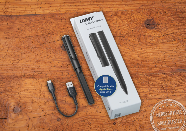 LAMY Safari note+ Stylus mit Verpackung und USB-Kabel – digitaler Stift für Apple iPad seit 2018, eleganter LAMY Stylus für präzises Schreiben und kreatives Arbeiten auf Apple Tablets.