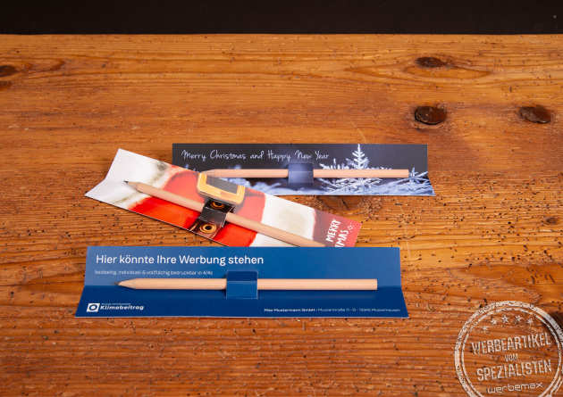 Bleistift Werbeartikel aus Naturholz im individuell bedruckbaren Mailing-Karton für kreative Werbeaktionen.