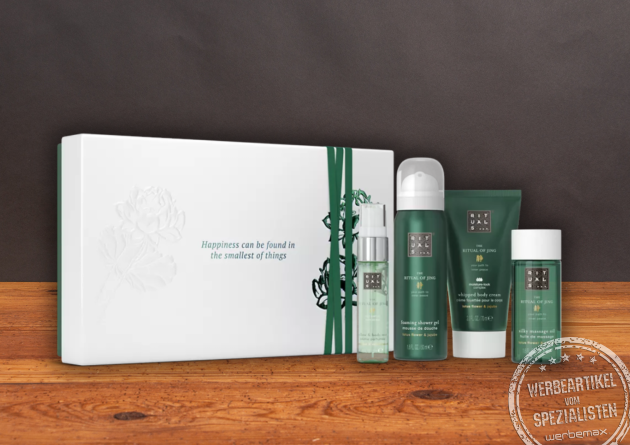 Rituals Jing Geschenkset mit hochwertiger Geschenkbox und Pflegeprodukten als stilvolles Mitarbeitergeschenk.