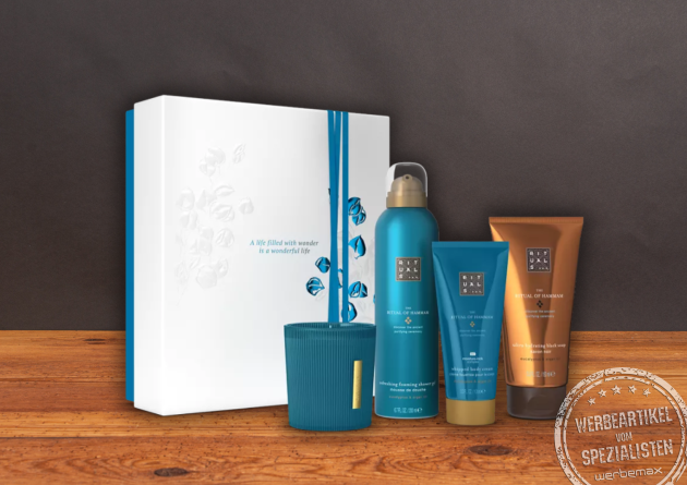 Rituals Geschenkset Hammam M mit Duschschaum, Körpercreme und Duftkerze als stilvolles Rituals Geschenkset für Mitarbeiter.