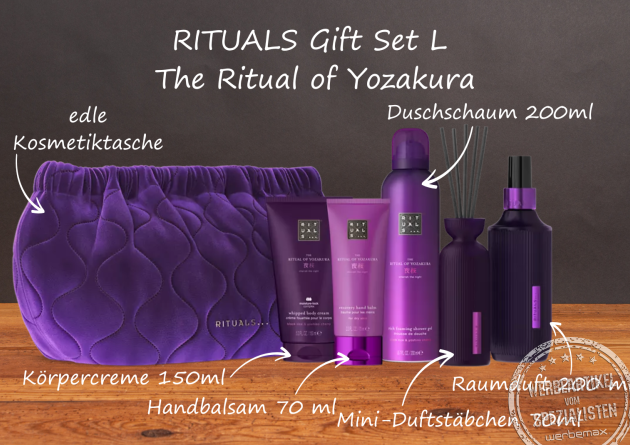 Rituals Yozakura Gift Set L mit Duschschaum, Körpercreme, Handbalsam, Mini-Duftstäbchen und Raumduft – exklusives Rituals Geschenkset für Mitarbeiter.