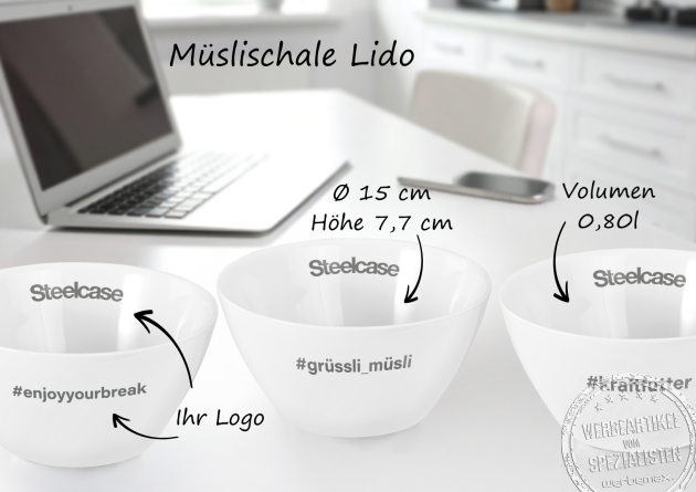 Seltmann Weiden M&uuml;slischalen Lido Gr&ouml;&szlig;envergleich &ndash; 15 cm Schale aus Porzellan als personalisierbares Werbegeschenk.