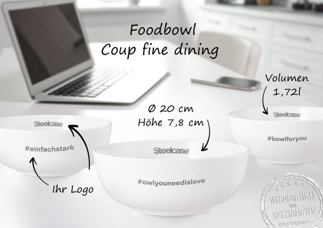 Foodbowl Coup Fine Dining von Seltmann Weiden &ndash; Porzellan-Sch&uuml;ssel mit Logodruck, ideal als Premium-Werbegeschenk oder Mitarbeiterpr&auml;sent.