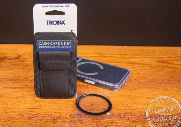 Slim Wallet TROIKA CASH CARDS KEY mit MagSafe – elegantes Kartenetui als Werbegeschenk.