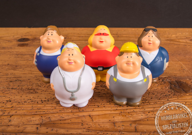 Herr Bert Antistress Figur von mbw als Bauarbeiter &ndash; lustiger Squeezie und Anti Stress Ball als Werbeartikel mit Logo