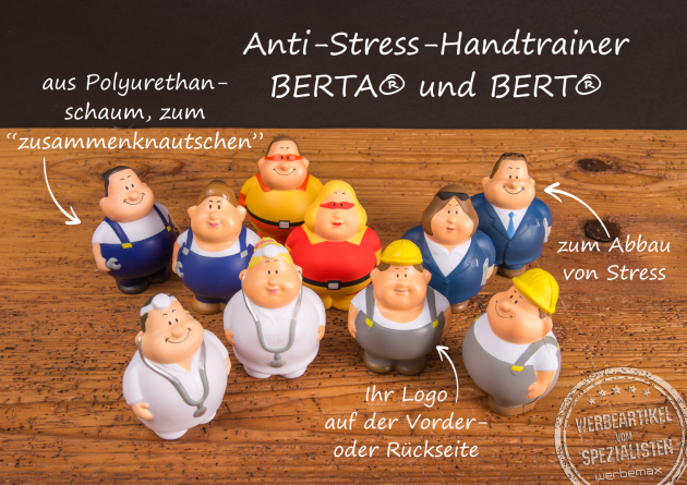 Super Bert Antistress Figur von mbw &ndash; lustiges Giveaway und Fingertrainer f&uuml;r Messegeschenke und Azubimarketing