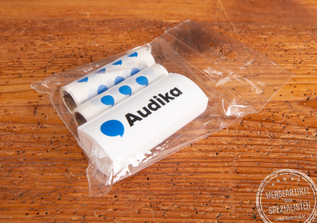 Mini Fusselrolle mit Logo im Set, kompakter Fusselentferner für unterwegs und ideales Werbegeschenk.