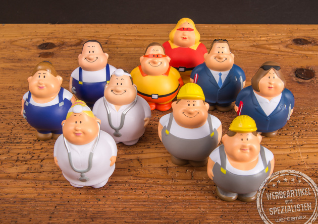 Handtrainer Knautschb&auml;lle als lustige Charaktere in vielen Berufen. Mit Logodruck auf der Vorderseite zum netten Markenbotschafter machen. 