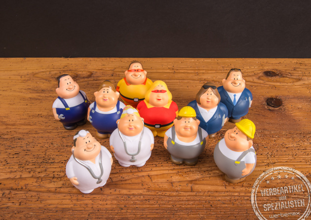 Herr Bert und Berta Antistress Figuren von mbw &ndash; Squeezie Werbeartikel mit Logo als lustige Messegeschenke