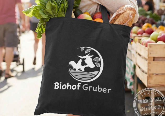 Bedruckte Baumwolltasche mit Logo als wiederverwendbare Tragetasche f&uuml;r regionale H&auml;ndler und nachhaltige Marken