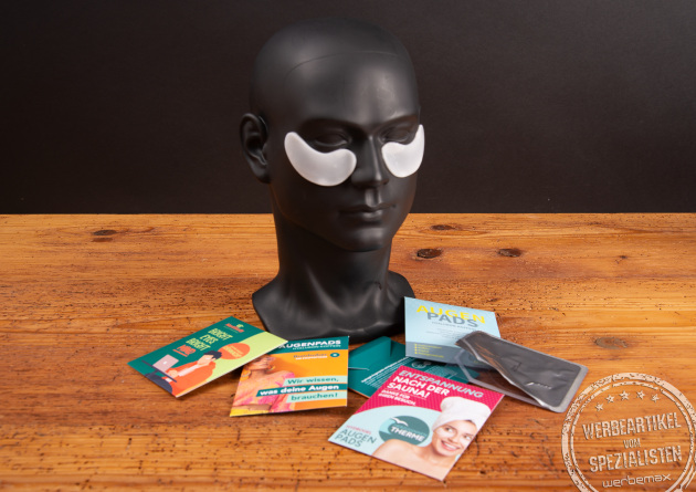 Augenpads mit Hyaluron mit Logo in verschiedenen Verpackungsdesigns als aufmerksamkeitsstarkes Giveaway