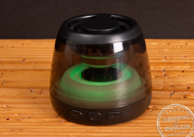 Bluetooth Lautsprecher mit LED Lichtshow &ndash; hochwertige Bluetooth Box als aufmerksamkeitsstarker Merch Artikel und Mitarbeitergeschenk