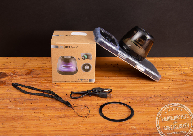 Lautsprecher Bluetooth Set mit Ladekabel und Trageschlaufe &ndash; praktischer Bluetooth Speaker als vielseitiger Merch Artikel