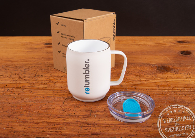 Thermotasse mit Logo und Geschenkverpackung als personalisierter Thermobecher f&uuml;r Unternehmen