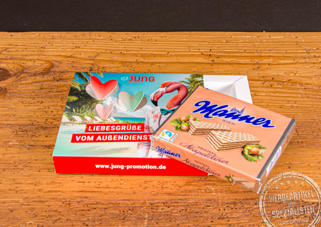 Manner mit Logo in hochwertiger Pr&auml;sentbox Premium, Werbemittel mit Manner Schnitten als s&uuml;&szlig;es Kundengeschenk