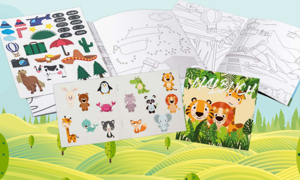 Individuelle Mal- und Stickerb&uuml;cher als Werbeartikel f&uuml;r Kinder.