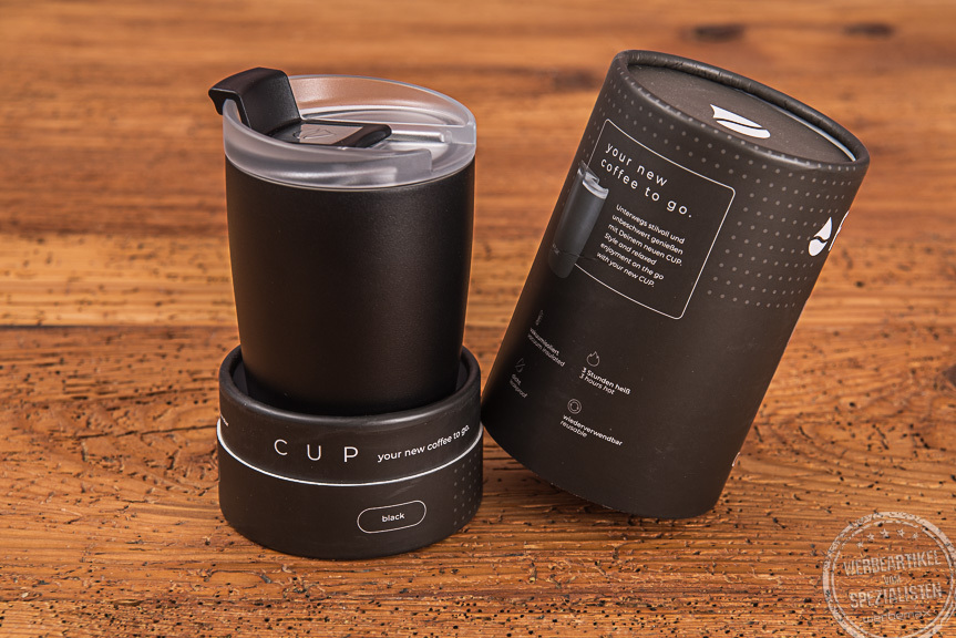 Hochwertiger FLSK CUP mit Logo als Werbeartikel.