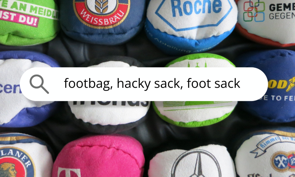 Footbags individuell bedruckt als Werbeartikel f&uuml;r Messen