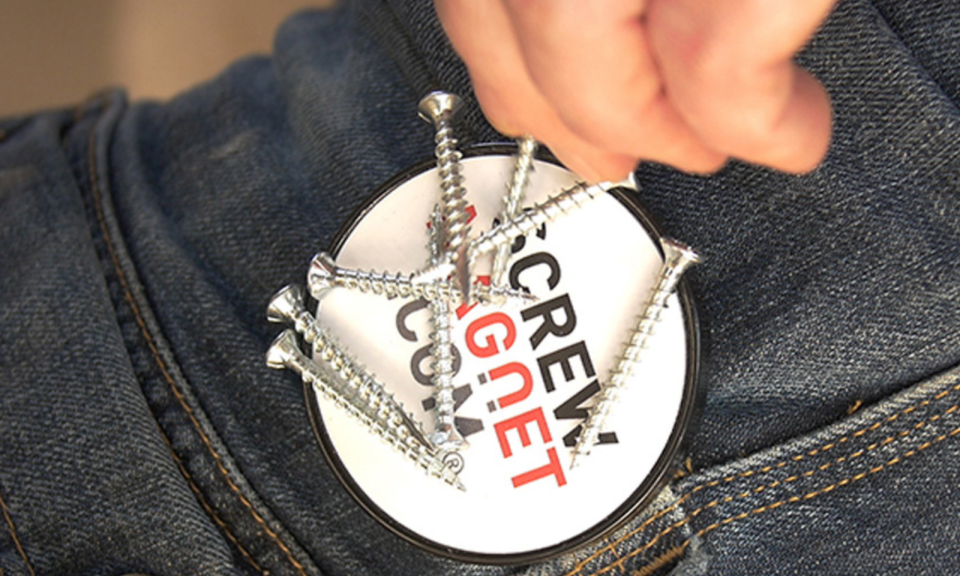 Screwagnet mit Logo bedruckt als Werbeartikel für Handwerker.