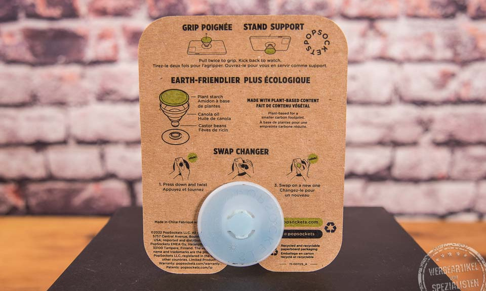 Rückseite des Popsocket Plant mit umweltfreundlichen Materialien – Handyhalter mit Logo.