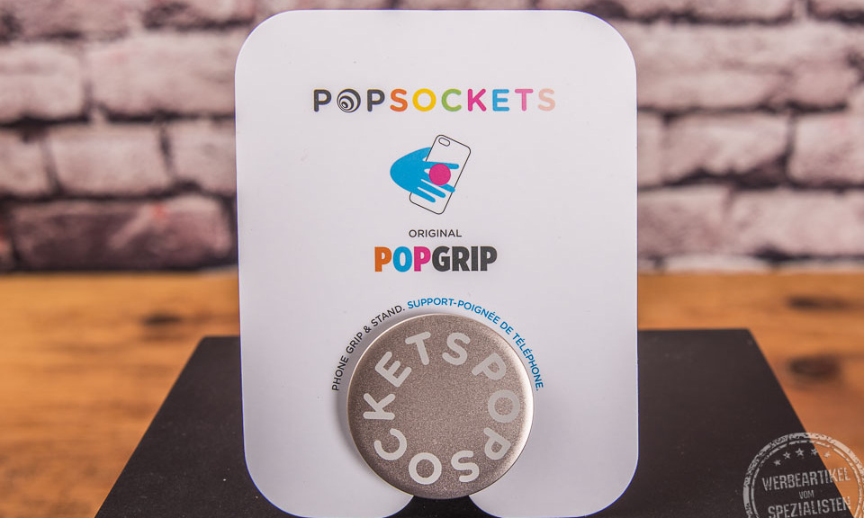 Popsocket PopGrip in silber – langlebiger Handyhalter mit Logo bedrucken.