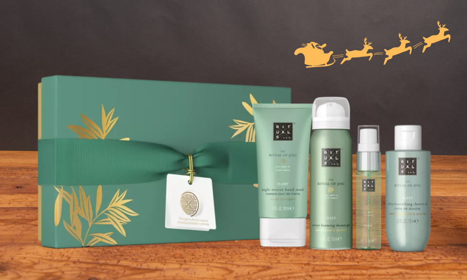 Rituals Geschenkset The Ritual of Jing mit Pflegeprodukten im grünen Geschenkkarton – originelles und originelles Weihnachtsgeschenk für Mitarbeiter und Kunden.