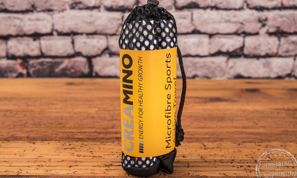 Creamino Microfaser Sporthandtuch  mit bedruckter Banderole