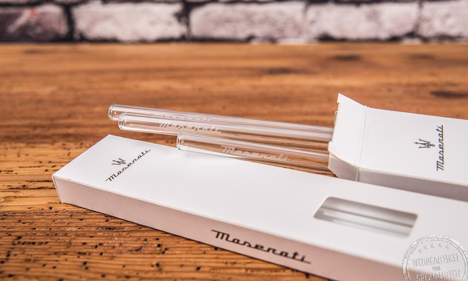 Glasstrohhalme mit Logogravur Maserati