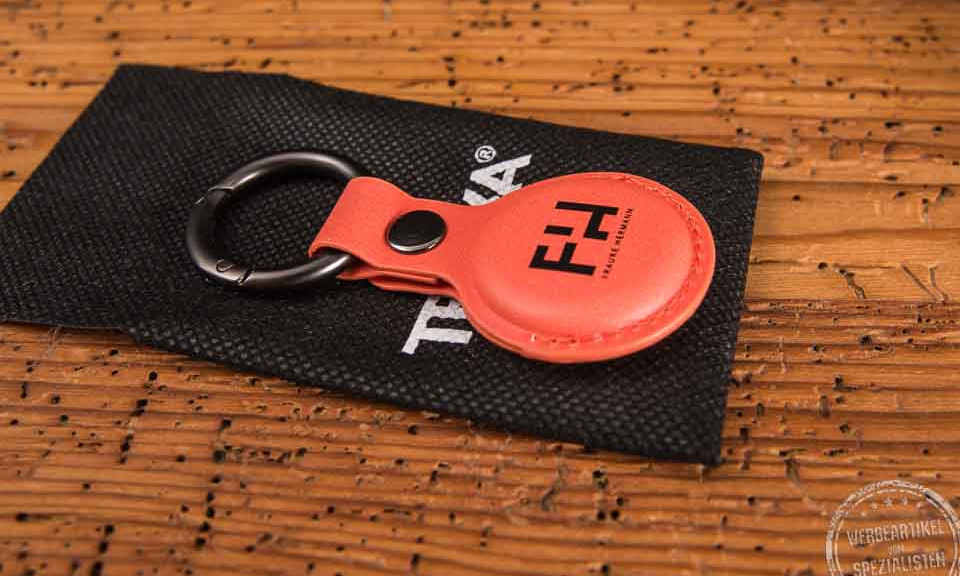 Apple AirTag Anh&auml;nger orange mit Werbedruck